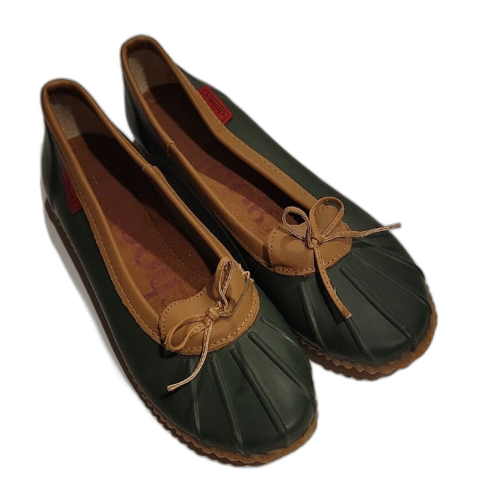 Chooka Duck Skimmer Flats Green Tan Size 10